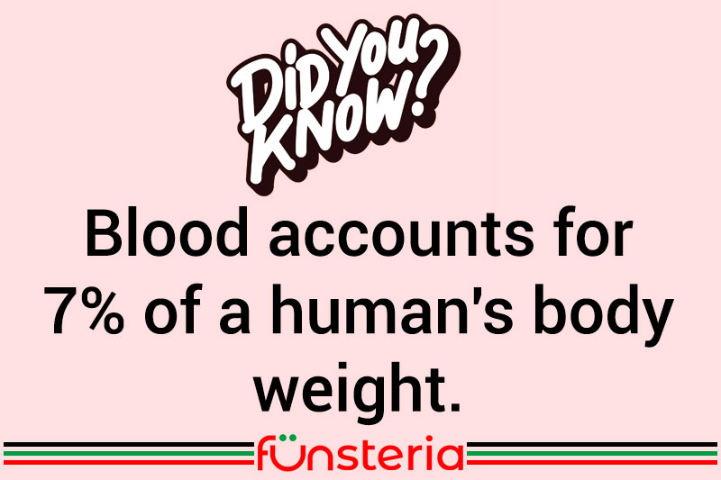 Blood accounts for 7% of a human's body weight.