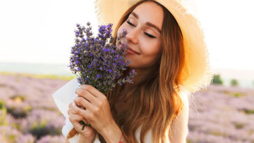 smelling flowers/lavender